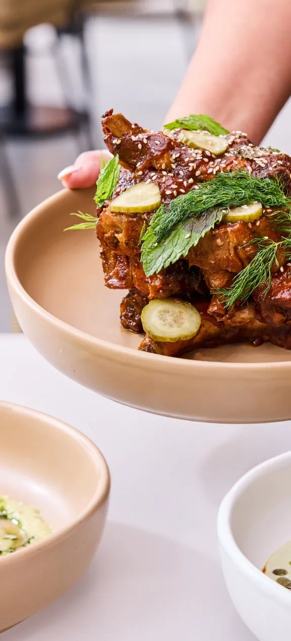 a person holding a plate of food